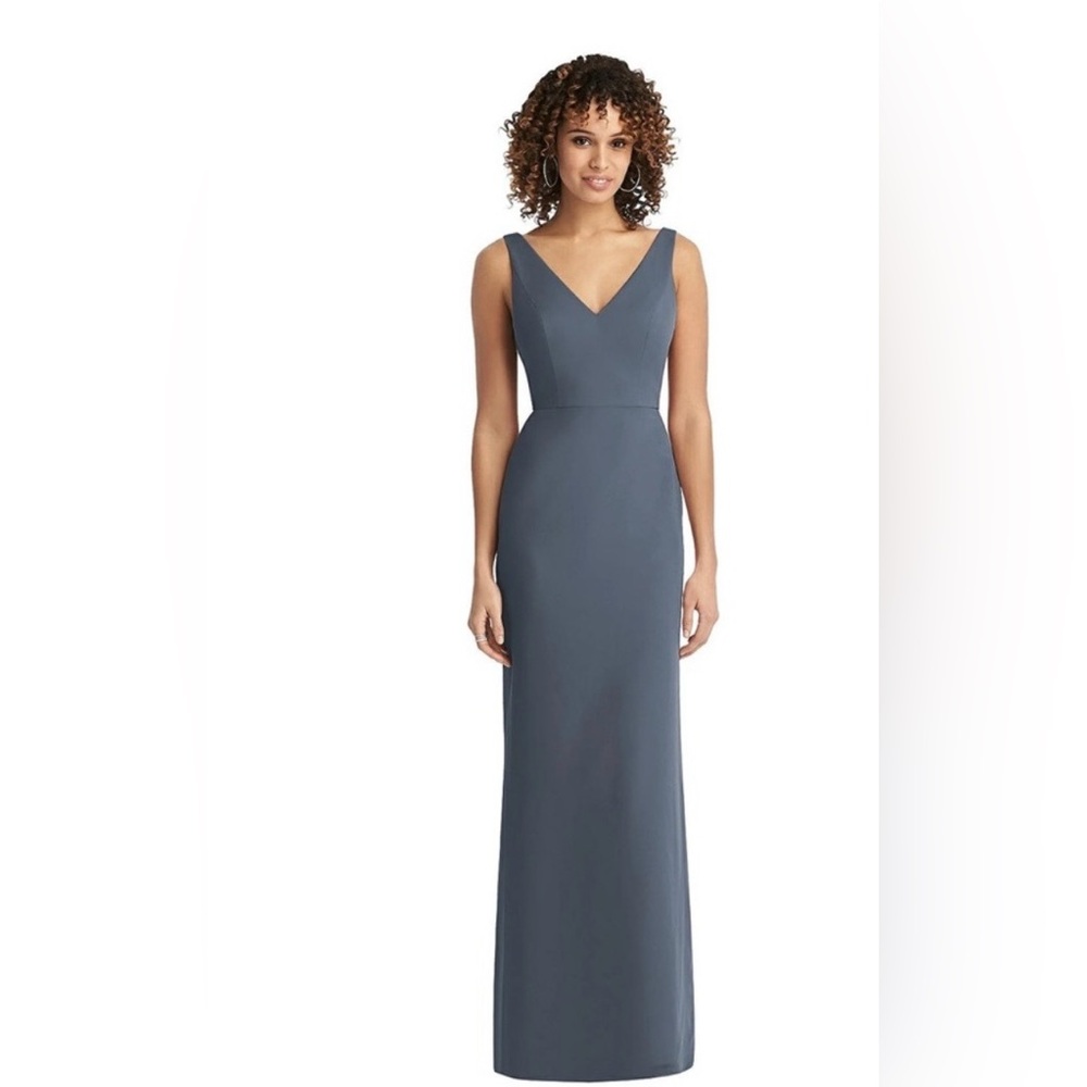Dessy Collection 8194 SLEEVELESS TIE BACK CHIFFON TRUMPET GOWN IN SILVERSTONE